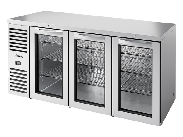 True Refrigeration TBR72-RISZ1-L-S-GGG-2 Bar Refrigerator | 3 Glass Swing Doors | Stainless Steel | 660 Litres