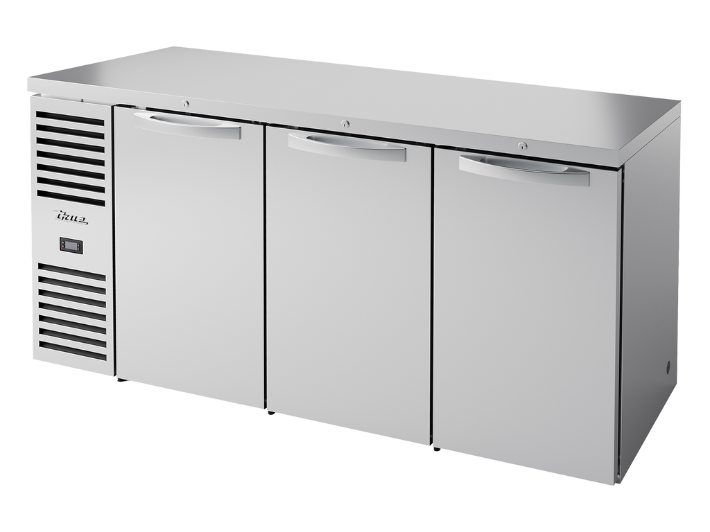 True Refrigeration TBR72-RISZ1-L-S-SSS-2 Bar Refrigerator | 3 Solid Swing Doors | Stainless Steel | 660 Litres