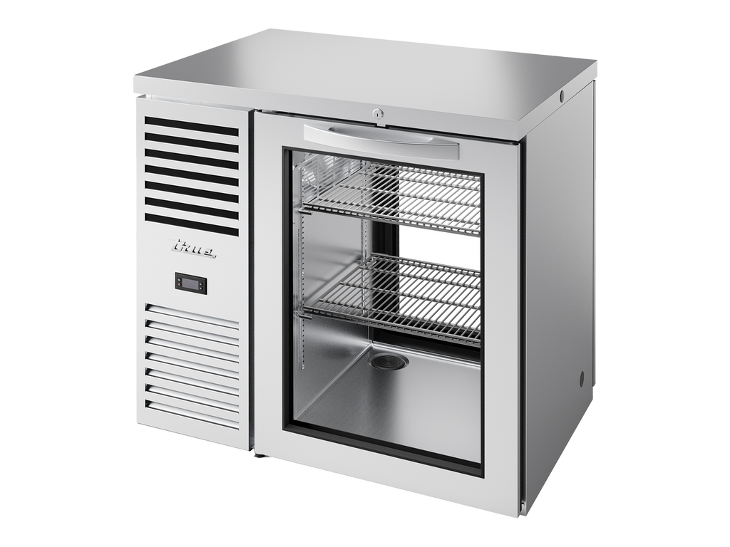 True Refrigeration TBR36-PTSZ1-L-S-G-G-2 | Pass-Thru Bar Refrigerator | 1 Glass Swing Door Front | 1 Glass Swing Door Rear | Stainless Steel | 350 Litres
