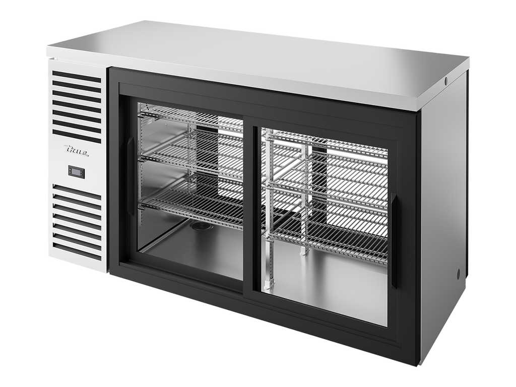 True Refrigeration TBR60-PTSZ1-L-S-11-11-2 | Pass-Thru Bar Refrigerator | 2 Glass Slide Doors Front | 2 Glass Slide Door Rear | Stainless Steel | 550 Litres