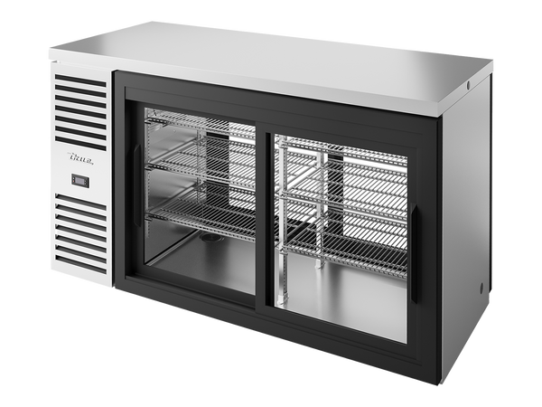True Refrigeration TBR60-PTSZ1-L-S-11-11-2 | Pass-Thru Bar Refrigerator | 2 Glass Slide Doors Front | 2 Glass Slide Door Rear | Stainless Steel | 550 Litres