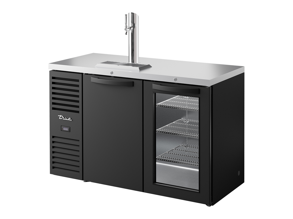 True Refrigeration TDR52-RISZ1-L-B-SG-2 Bar Refrigerator | Keg Chiller / Dispenser | 1 Solid Swing Door + 1 Glass Swing Door | Black | 550 Litres