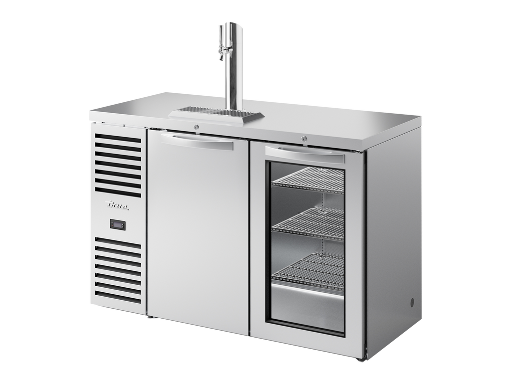 True Refrigeration TDR52-RISZ1-L-S-SG-2 Bar Refrigerator | Keg Chiller / Dispenser | 1 Solid Swing Door + 1 Glass Swing Door | Stainless Steel | 550 Litres