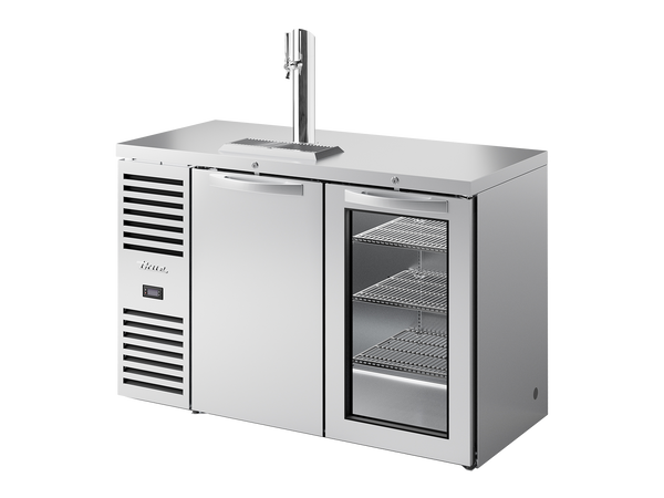 True Refrigeration TDR52-RISZ1-L-S-SG-2 Bar Refrigerator | Keg Chiller / Dispenser | 1 Solid Swing Door + 1 Glass Swing Door | Stainless Steel | 550 Litres