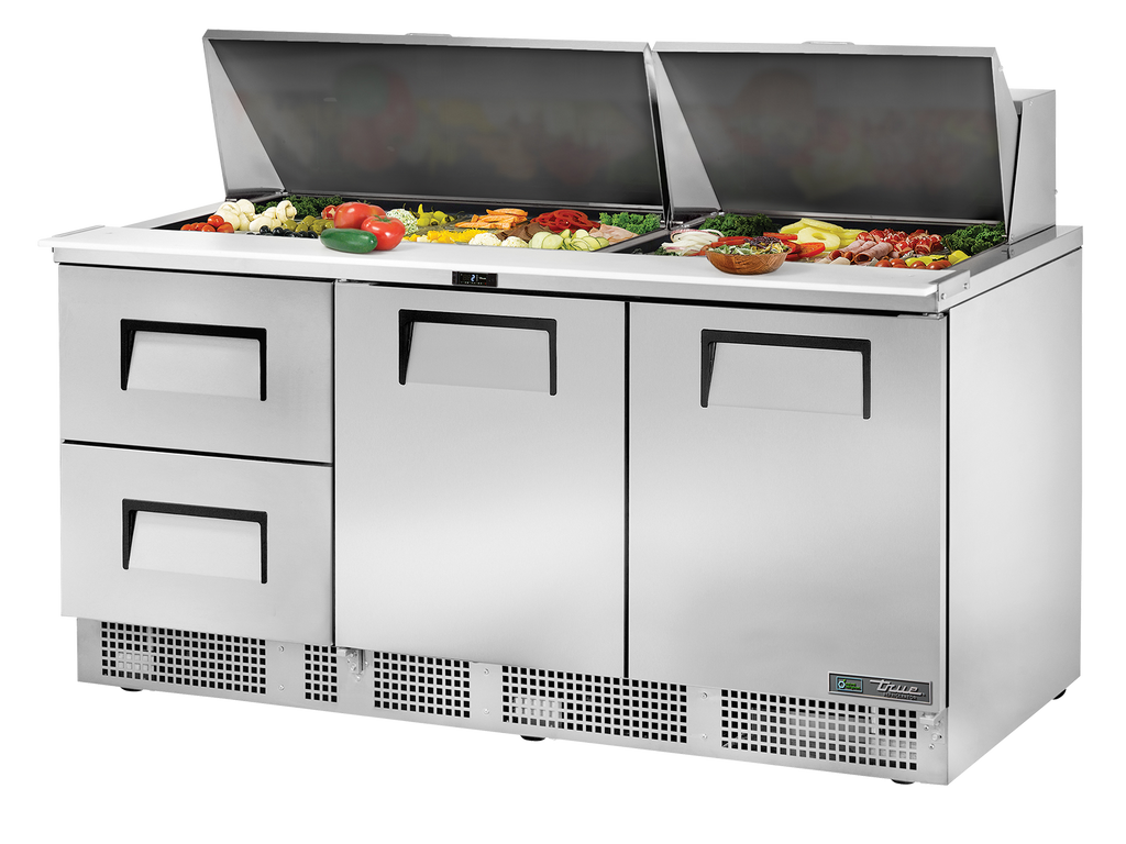True Refrigeration TFP-72-30M-D-2-HC Prep Table Refrigerators | 30x 1/6 Top Pans | 2 Drawers + 2 Solid Swing Doors | 708 Litres