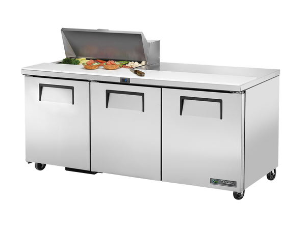 True Refrigeration TSSU-72-08-HC Prep Table Refrigerators | 8x 1/6 Top Pans | 3 Solid Swing Doors | 538 Litres
