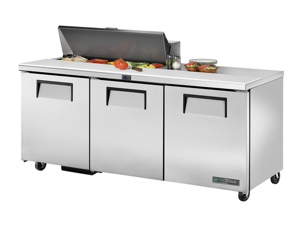 True Refrigeration TSSU-72-10-HC Prep Table Refrigerators | 10x 1/6 Top Pans | 3 Solid Swing Doors | 538 Litres