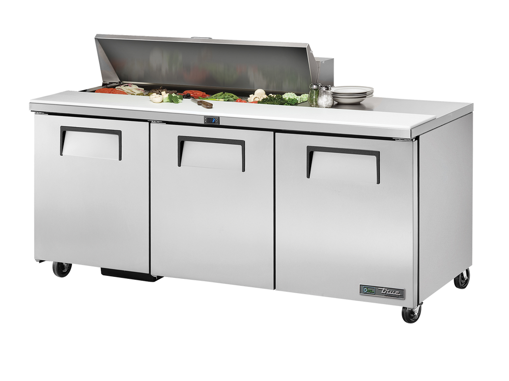 True Refrigeration TSSU-72-12-HC Prep Table Refrigerators | 12x 1/6 Top Pans | 3 Solid Swing Doors | 538 Litres