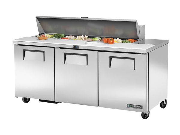 True Refrigeration TSSU-72-16-HC Prep Table Refrigerators | 16x 1/6 Top Pans | 3 Solid Swing Doors | 538 Litres