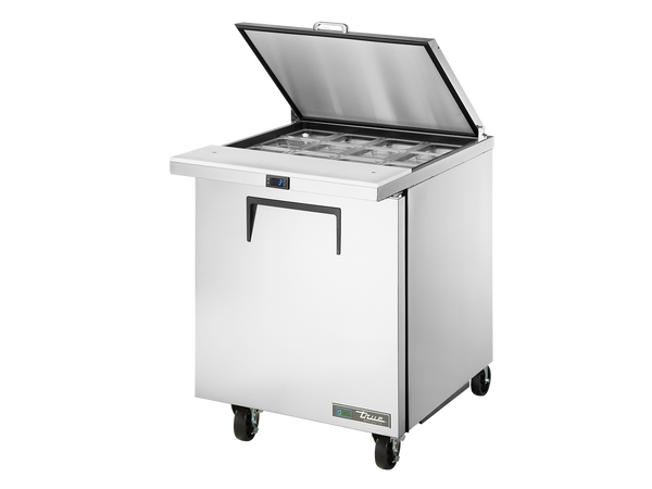 True Refrigeration TSSU-27-12M-C-HC FLID Prep Table Refrigerators | 12x 1/6 Top Pans | 1 Solid Swing Door | Removable lids | 184 Litres