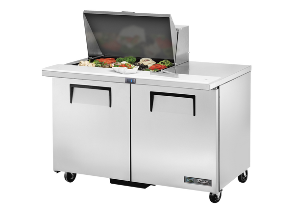 True Refrigeration TSSU-48-12M-B-HC Prep Table Refrigerators | 12x 1/6 Top Pans | 2 Solid Swing Door | Mega Tops | 340 Litres