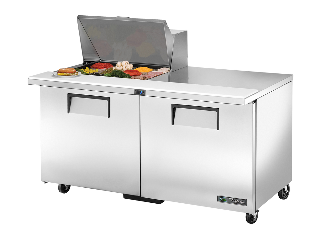 True Refrigeration TSSU-60-12M-B-HC Prep Table Refrigerators | 12x 1/6 Top Pans | 2 Solid Swing Door | Mega Tops | 439 Litres