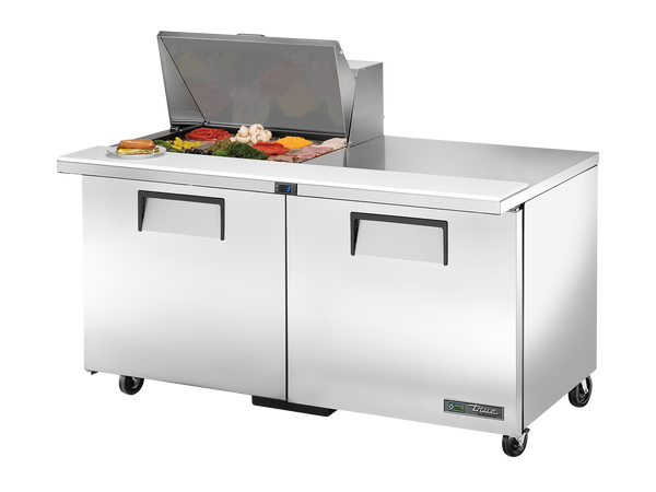 True Refrigeration TSSU-60-12M-B-HC Prep Table Refrigerators | 12x 1/6 Top Pans | 2 Solid Swing Door | Mega Tops | 439 Litres