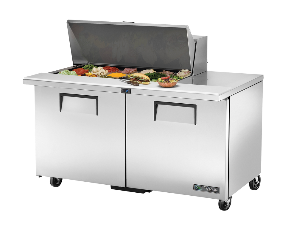 True Refrigeration TSSU-60-18M-B-HC Prep Table Refrigerators | 18x 1/6 Top Pans | 2 Solid Swing Door | Mega Tops | 439 Litres