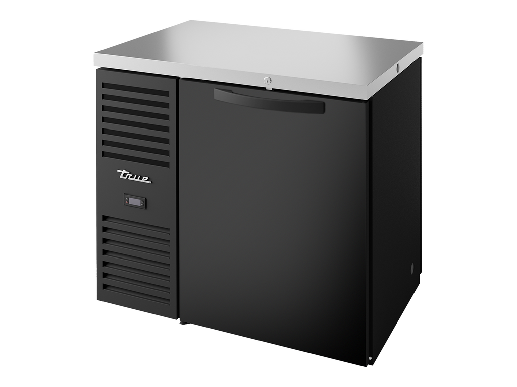True Refrigeration TBR36-PTSZ1-L-B-S-S-2 "Pass-Thru" Bar Refrigerator | 1 Solid Swing Door Front | 1 Solid Swing Door Rear | Black | 350 Litres