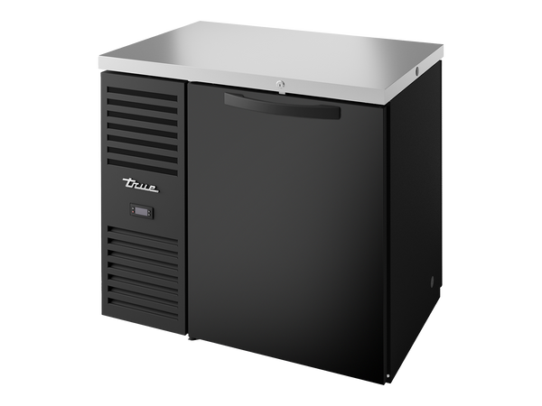 True Refrigeration TBR36-PTSZ1-L-B-S-S-2 "Pass-Thru" Bar Refrigerator | 1 Solid Swing Door Front | 1 Solid Swing Door Rear | Black | 350 Litres