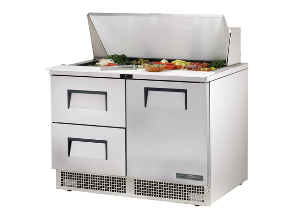 True Refrigeration TFP-48-18M-D-2-HC Prep Table Refrigerators | 18x 1/6 Top Pans | 2 Drawers + 1 Solid Swing Door | 501 Litres