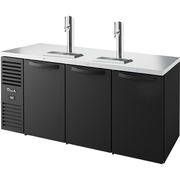 True Refrigeration TDR72-RISZ1-L-B-SSS-2 Bar Refrigerator | Keg Chiller / Dispenser | 3 Solid Swing Doors | Black | 660 Litres
