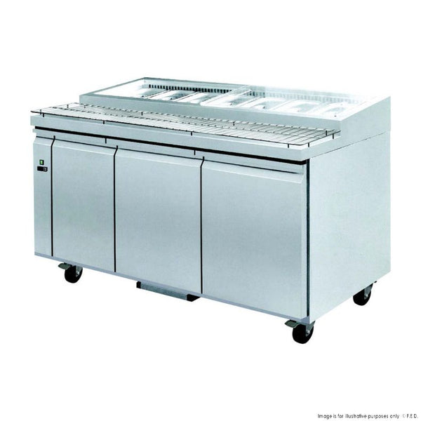 F.E.D PWB150 I 3 Doors Fridge I Deluxe I Pizza Prep Bench I Prep Bench Fridge
