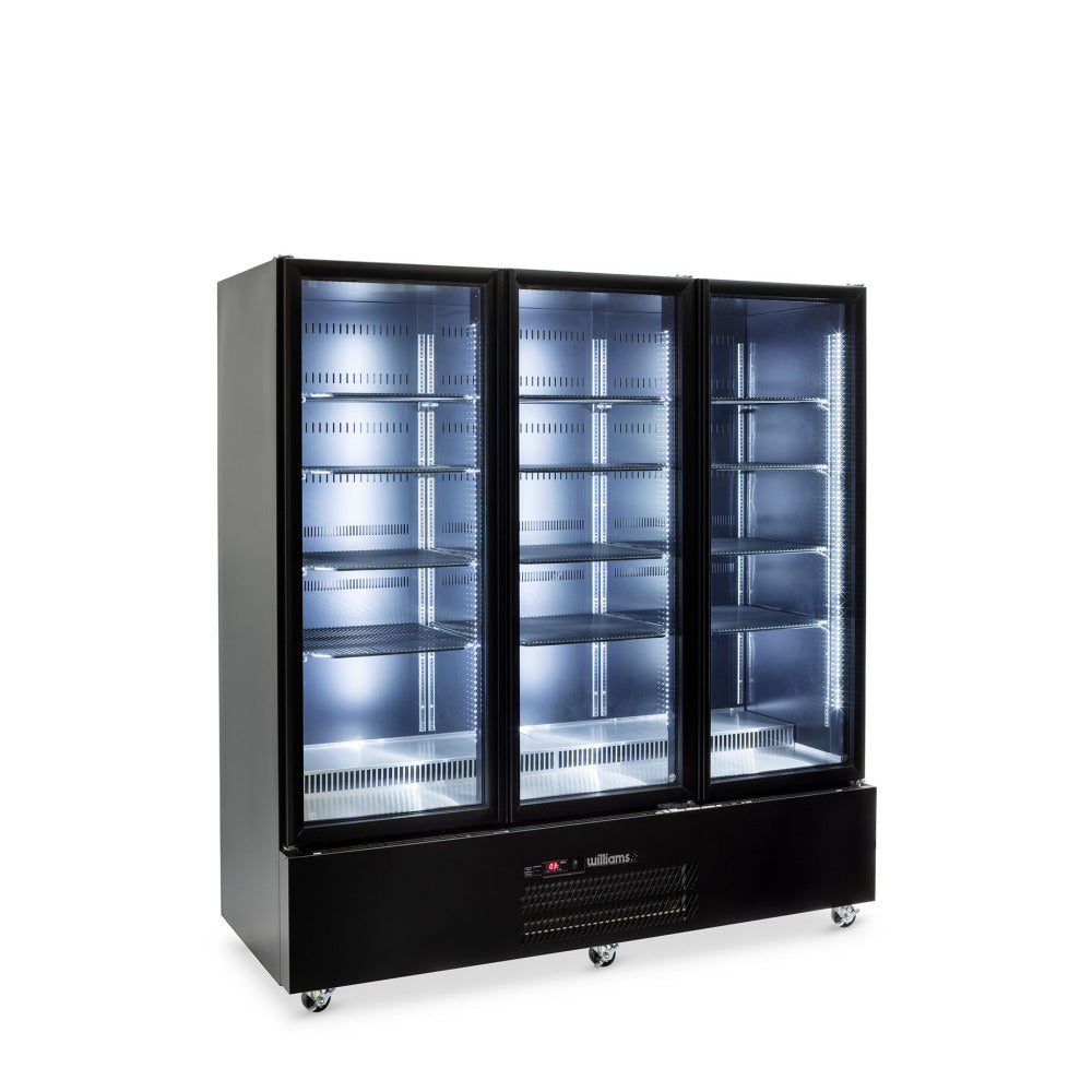Williams Refrigeration HQS3GBHC I Black I Glass Door I 3 Door Refrigerator I Refrigerator I Commercial Refrigerator