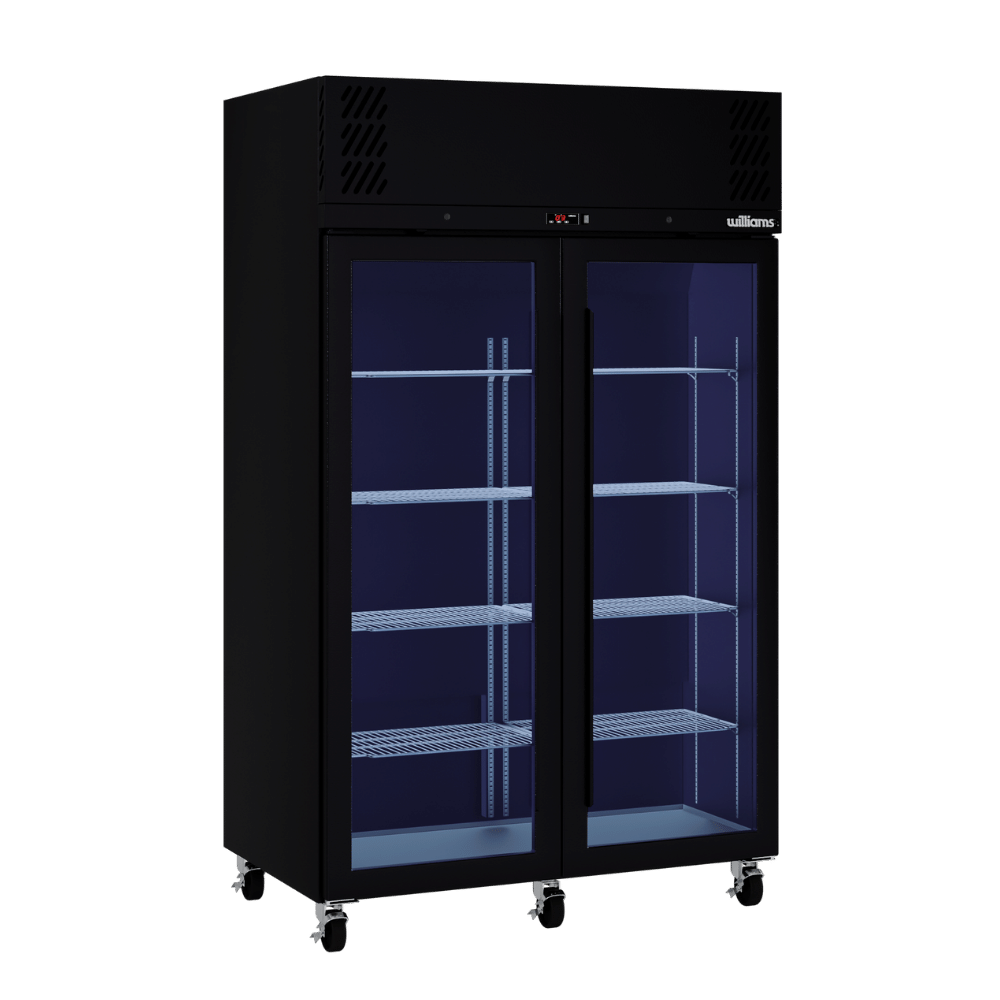 Williams Refrigeration HP2GBHC I Pearl I Upright Fridge I Black I Glass Door I 2 Door I Refrigerator I Commercial Refrigerator