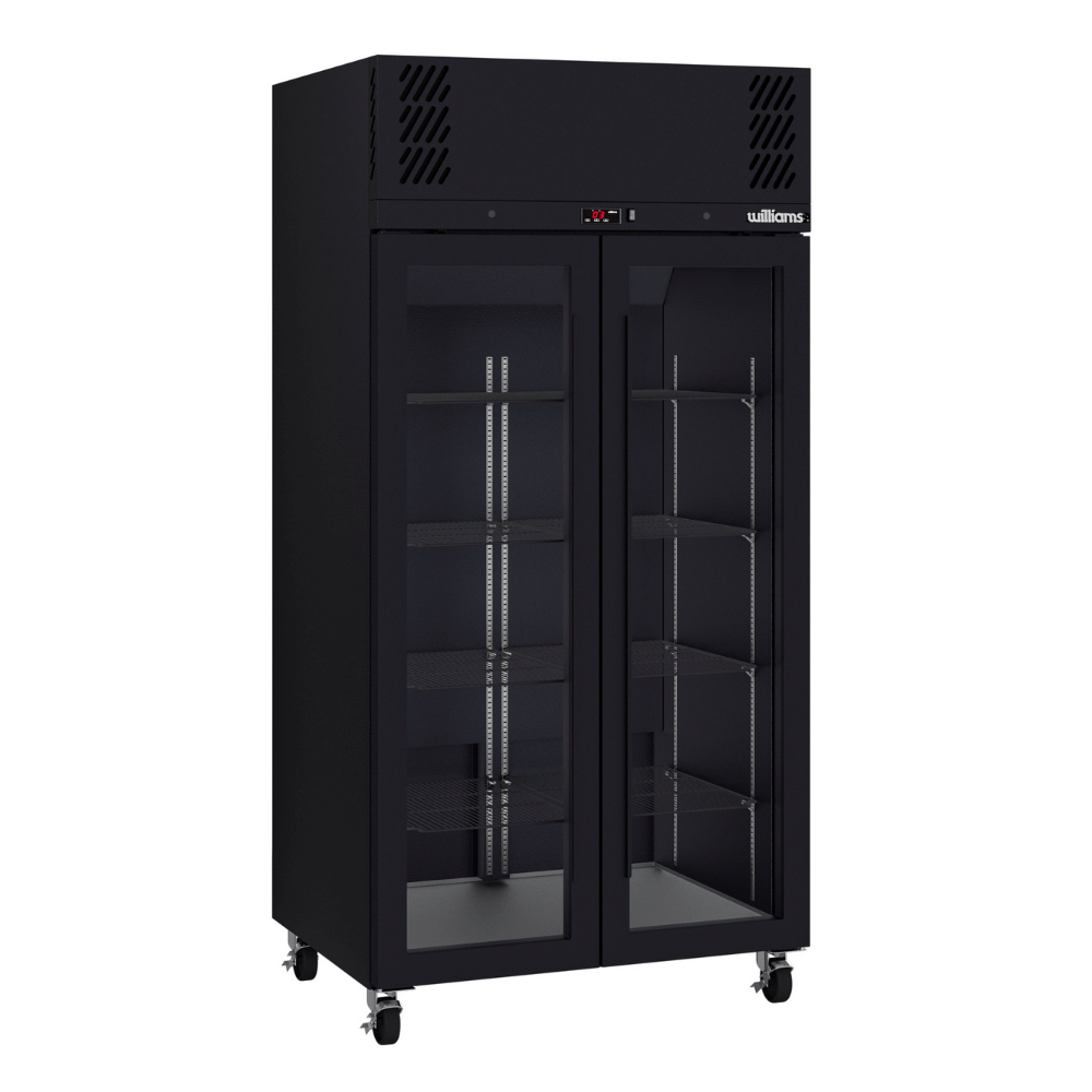 Williams Refrigeration HPR2GBHC I Pearl I Black I Upright Fridge I Glass I 2 Door I Refrigerator I Slim Fridger I Commercial Refrigerator