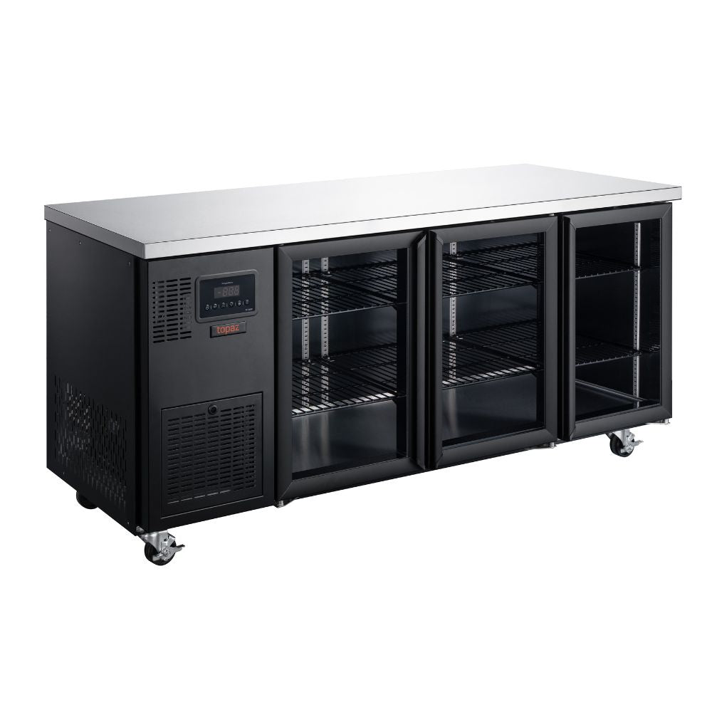 Williams Refrigeration HTU3GBHC Topaz Undercounter | Black | 3 Glass Door | Self Contained | Undercounter Fridge