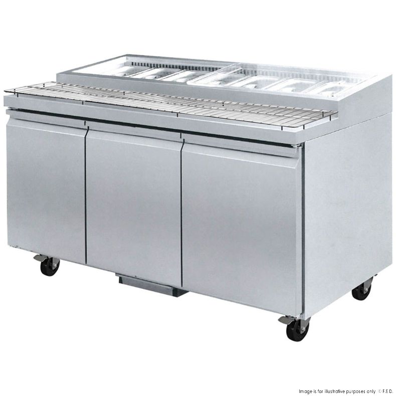 F.E.D PWB200 I 3 Doors Fridge I Deluxe I Pizza Prep Bench I Prep Bench Fridge
