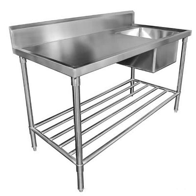 Mixrite SS1724R Sink Bench with Splashback Right 700mm Depth - 2400mm Wide