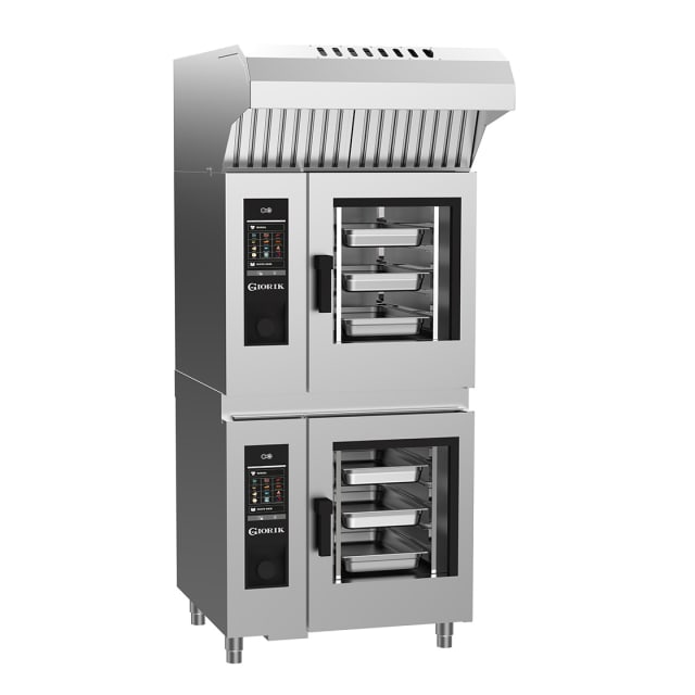 Giorik SEREST.11.0606.SF.H | Stacked Steambox R Series Electric Combi Oven | 6 on 6 x 1/1 GN with Standard Filter with Hood | Right Hand Hinge Door