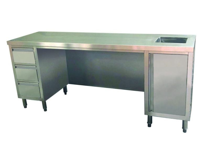 Double Sink Cabinet with Drawers and Doors Sink on Left 1800x700x900+150mm
