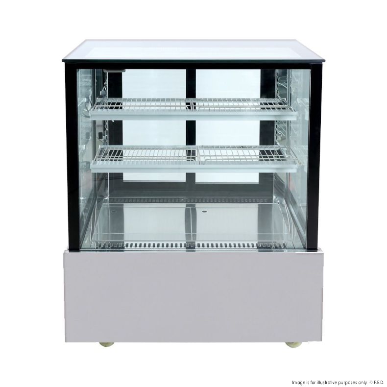 Bonvue SSU90-2XB | 2 Shelves | Black Trim | Square Glass | Refrigerated Food Display | Cake Display Cabinet