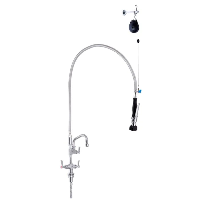 3monkeez T-3M53506 Stainless Steel Line Retractor Dual Hob Mounted Pre Rinse Unit I 6" Pot Filler