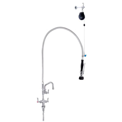 3monkeez T-3M53506 Stainless Steel Line Retractor Dual Hob Mounted Pre Rinse Unit I 6" Pot Filler