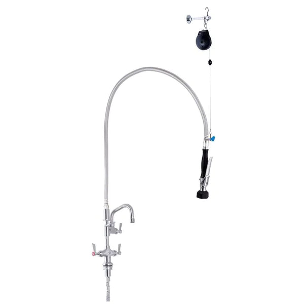 3monkeez T-3M53506 Stainless Steel Line Retractor Dual Hob Mounted Pre Rinse Unit I 6" Pot Filler