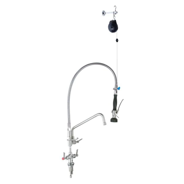 3monkeez T-3M53512 Stainless Steel Line Retractor Dual Hob Mounted Pre Rinse Unit I 12" Pot Filler