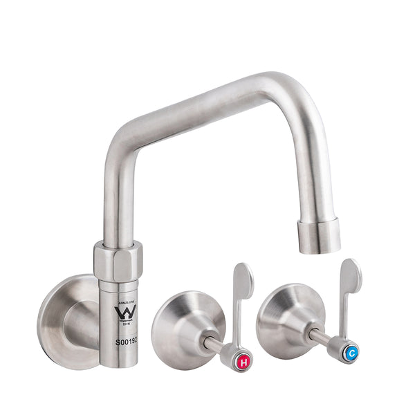 3monkeez T-3MCW08 Stainless Steel Wall Stops and Elbow with 8" Spout