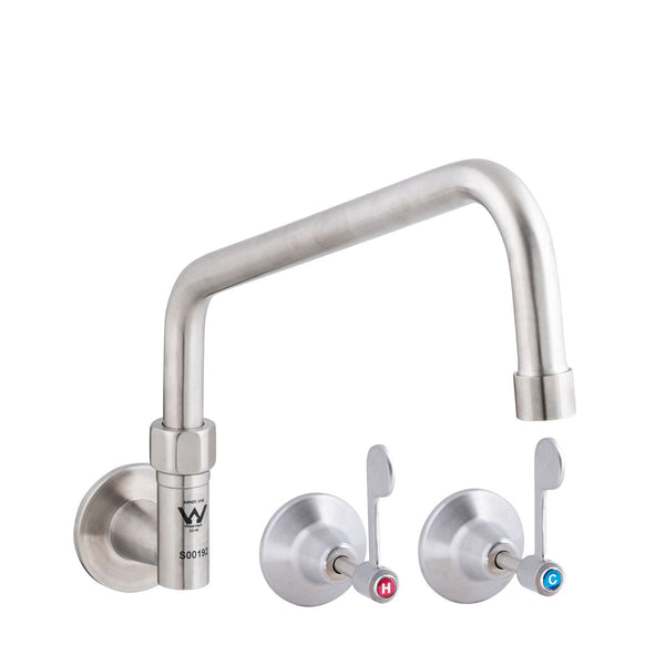 3monkeez T-3MCW12 Stainless Steel Wall Stops and Elbow with 12" Spout