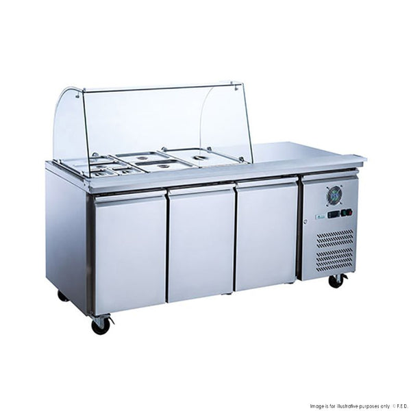 F.E.D XTHP3100SALGC I 3 Doors I Salad Prep Fridge I with Curve I Glass Top I Salad Bar Fridge