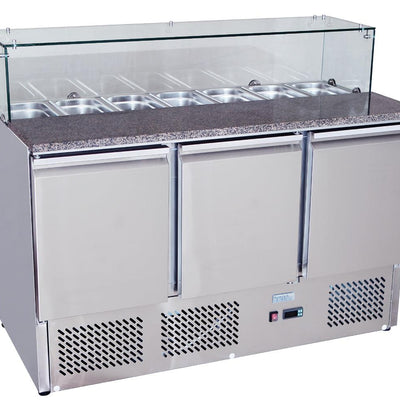 Atosa ESL3864 I Marble Top I 3 Door with Glass Canopy I 1365mm Wide I Prep Fridge