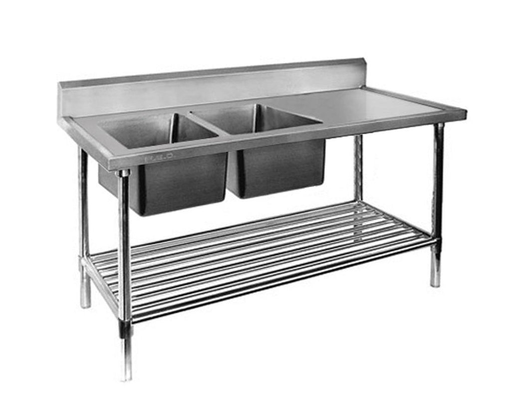 Modular Systems DSB7-1500L/A | Stainless Steel Double Sink Bench | Left Hand Drainer Sink I with Pot I Under shelf
