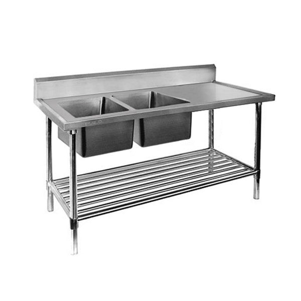 Modular Systems DSB7-2100L/A | Stainless Steel Double Sink Bench | Left Hand Drainer Sink I with Pot I Under shelf